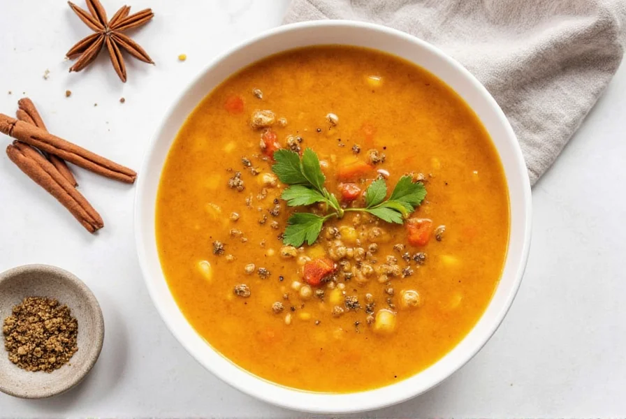 Serving homemade vegetable soup with ladle