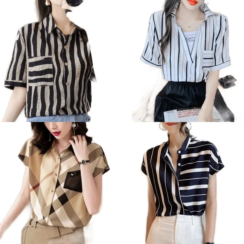 

Summer 2021 women's short-sleeved shirt fashionable western style design niche chiffon printed shirt top, Mix