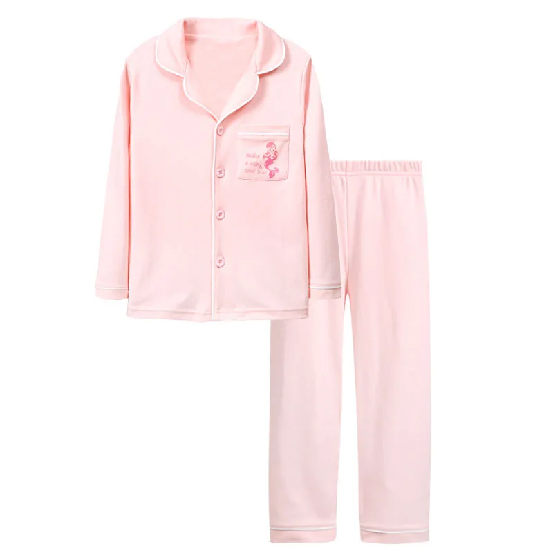 

Children's Lapel Pajamas Spring and Autumn Cotton Girls' Home Clothes Set Children's Pajamas and Women's Clothes