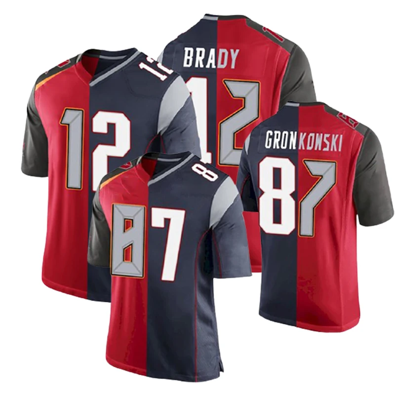

Tom Brady 12 Rob Gronkowski 87 Top Quality Men Split Edition American Football Uniform Jersey Wear With Bowl Patch Wholesale