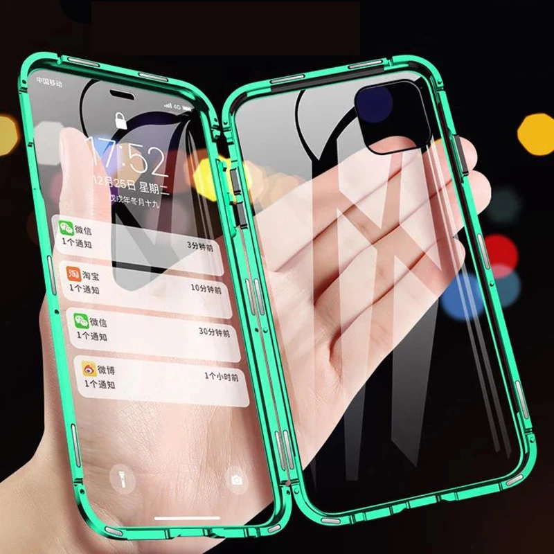 

2021 Hot Selling Tempered Glass Magnetic Phone Case For Iphone 12 11 X Xs Max Xr Metal Bumper Double Side Glass Cover