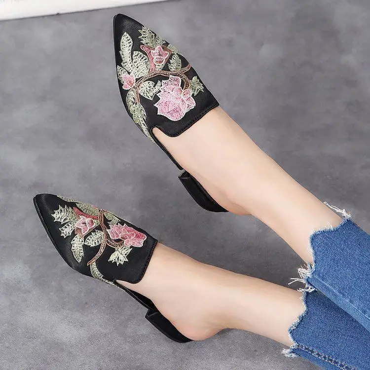 

Summer Pointed Slippers Women Outdoor Casual Open Toes High Heel Slippers Heel Leather Slippers Ladies Shoes