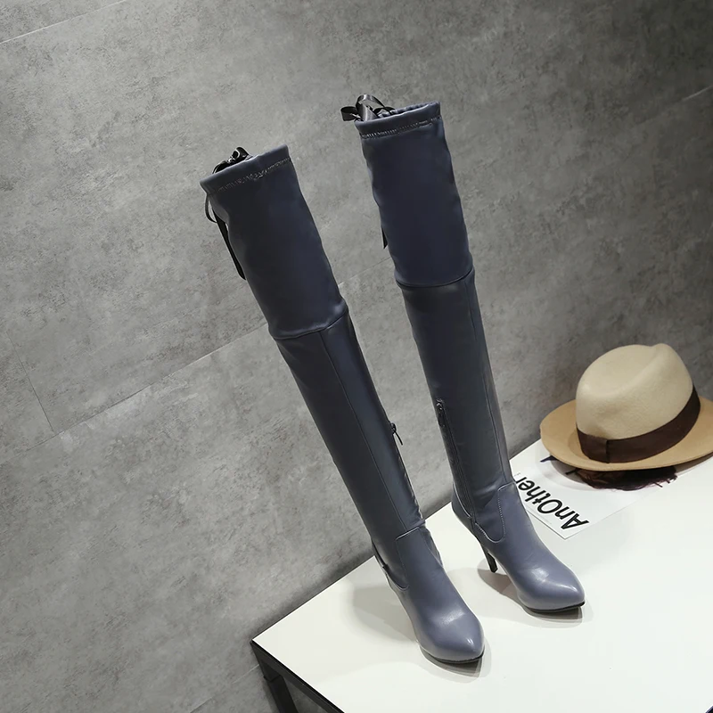 

Women Pointed Toe Party Over The Knee Thigh High Boots Sexy Thin High Heel Shoes Plus Size 43, Black/ecru/grey/white