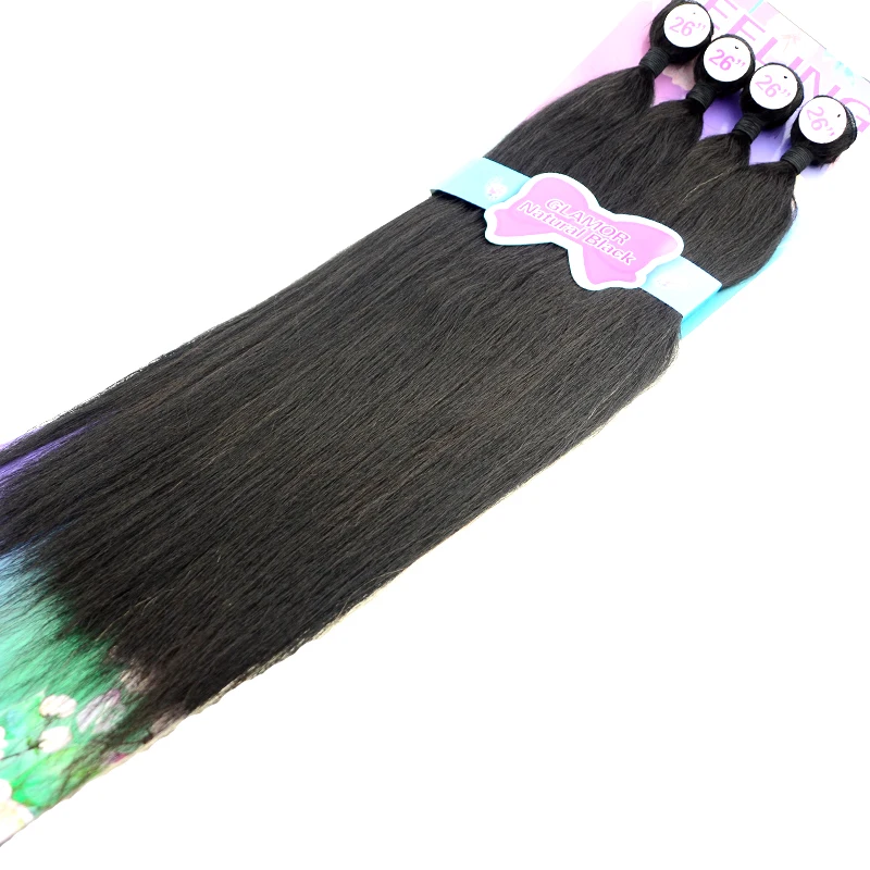 

human hair mixed high resistant synthetic hair extensions silk straight wave 4pcs /pack full head synthetic hair weaves