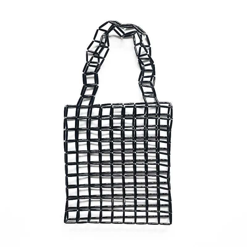 

2021 solid color hand woven beaded bag stylish acrylic square bag women's tote
