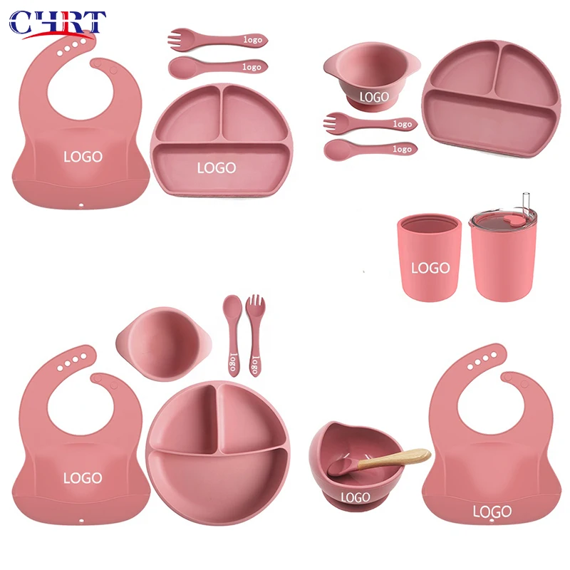 

CHRT Eco Friendly suction plate baby tableware set silicone baby feeding set for baby and children