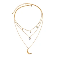 

xl01303c Jewelry Trends Sublimation Cuban Thin Chain Link Diamond Moon Layered Valentines 18k Gold Plated Necklace