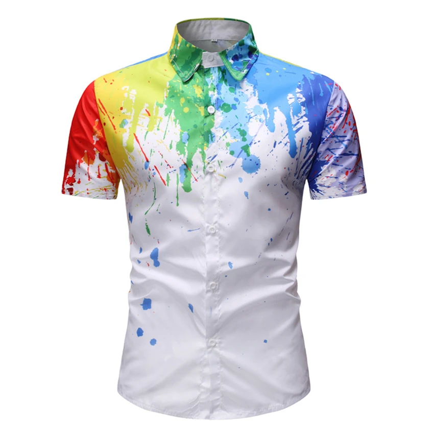 

Latest Short Sleeve Shirt Splatter Paint T-Shirt For Men Italian Men Paint Drip Print Shirt