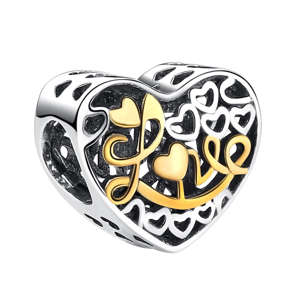

925 Sterling Silver Heart shape Charm Beads 14K gold Plated LOVE Charms For woman Valentine's day Gifts