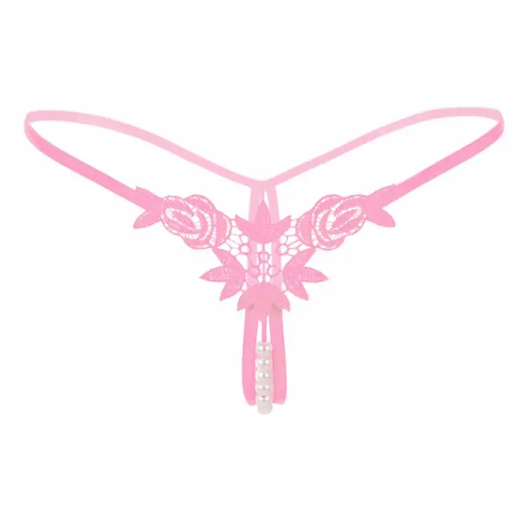 

New Design Embroidered Three-dimensional Water Soluble Flower Low Waist Lady T-shaped Pants, Black, blue, rose, pink, white, red