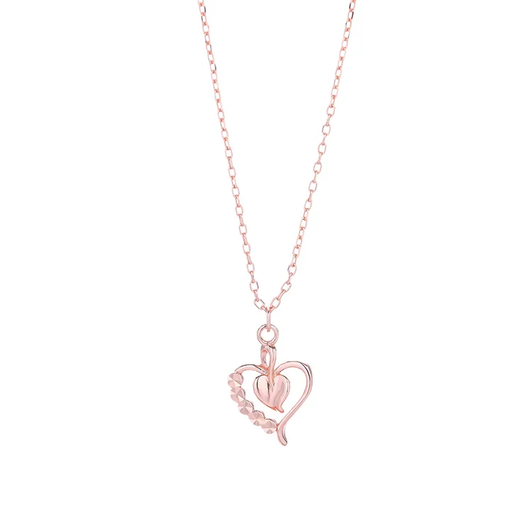 

Korean fashionable women fine jewelry 925 sterling silver 14k gold plated baguette heart pendant charm necklace