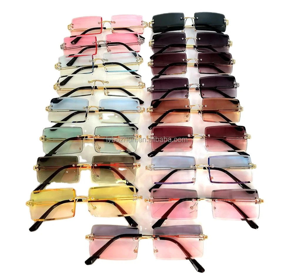 

Small Rectangle Frameless Sun Glasses Women Men Rimless Sunglasses 2021