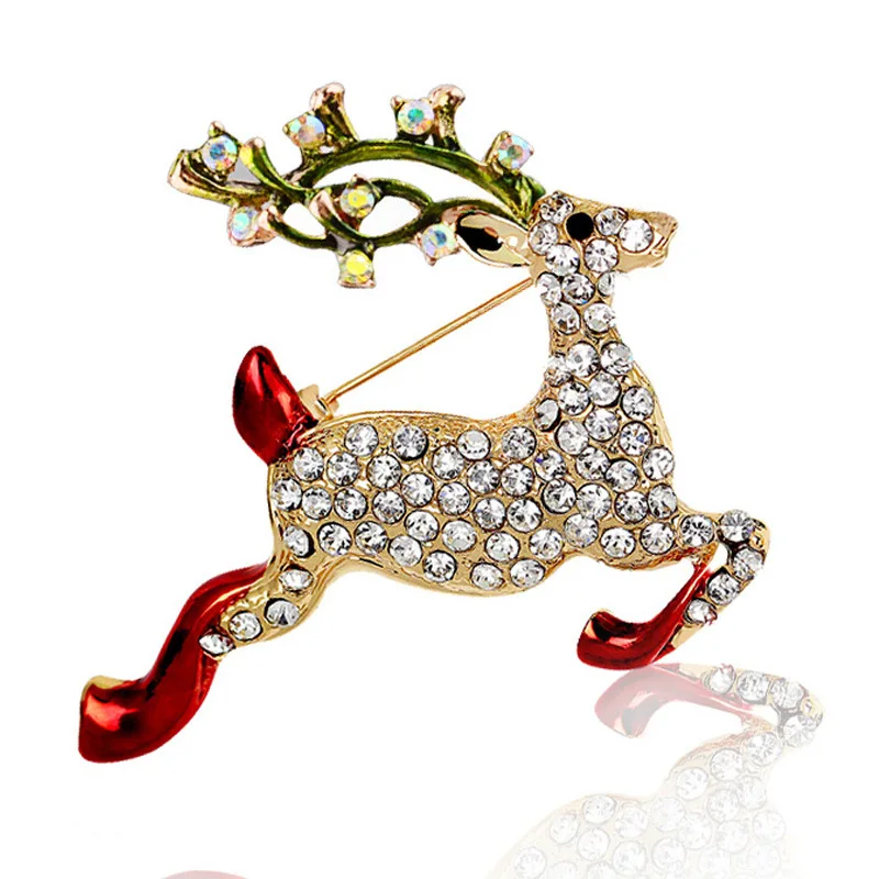 

Christmas series red deer foot brooch ladies clothes accessories color rhinestone inlaid alloy brooch for girls pin brooch