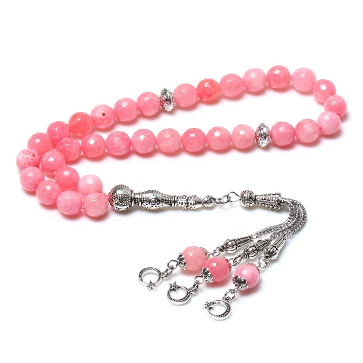 

Pink Color Semi-precious Stones Muslim Prayer Beads Sibha Tespih Masbaha Islam Rosary Tassel Tasbih