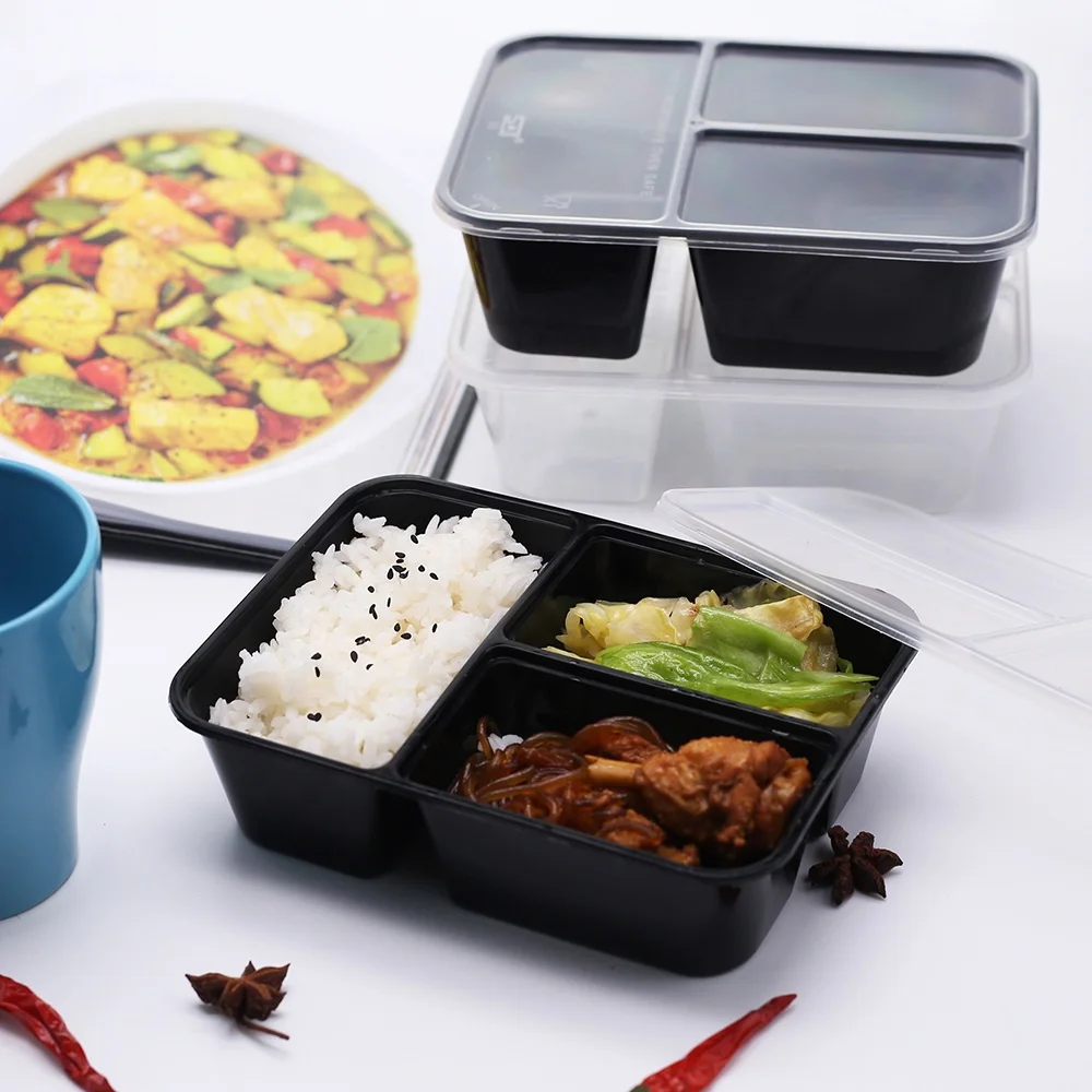 

PP take away meal prep 3 compartment food box with lid plastic disposable lunch box for meal fast food sushi