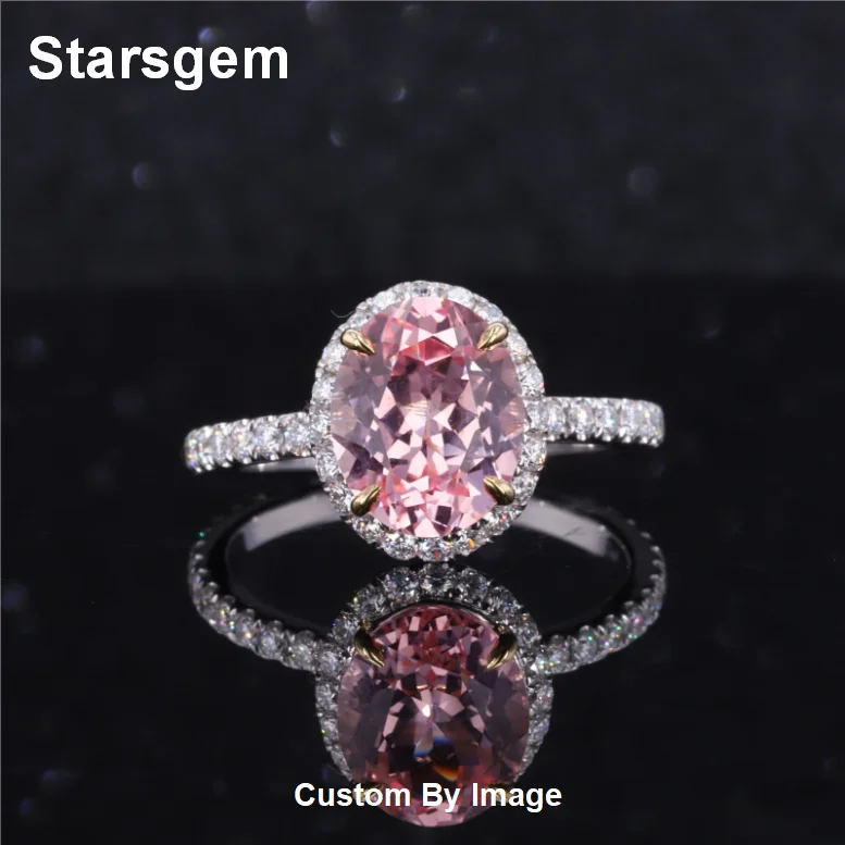 

Starsgem Oval Shape Gemstone Lab Grown Sakura Pink Sapphire 18K Solid Gold Engagement Rings