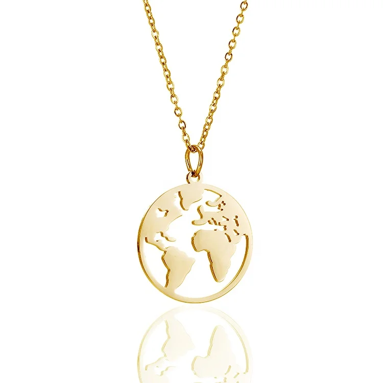 

Fashion Gold Silver World Map Pendant Necklace Stainless Steel World Continents Necklace Long Distance Travel Personality Gifts, Gold/silver/rose gold