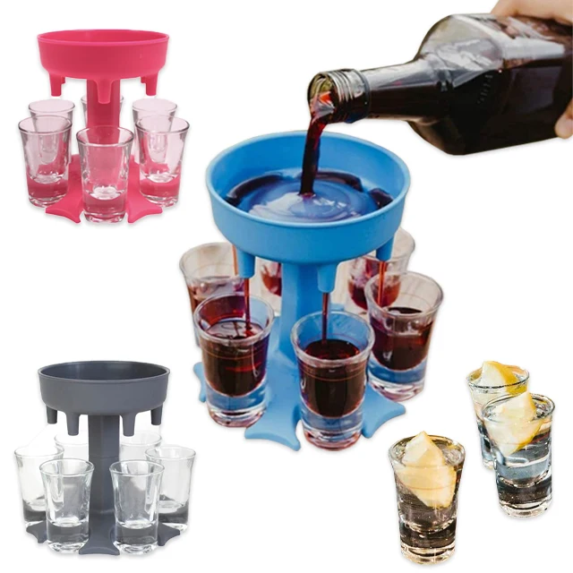 

6 Shot Glass Dispenser and Holder -Dispenser For Filling Liquids Shots Multiple Cocktail Dispenser With Slogan