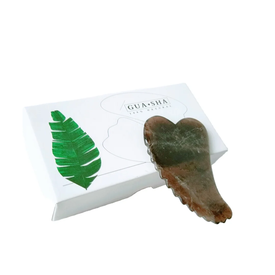 

Amazon hot selling natural gua sha board smoky quartz guasha scrapping plate spiky heart massager tools