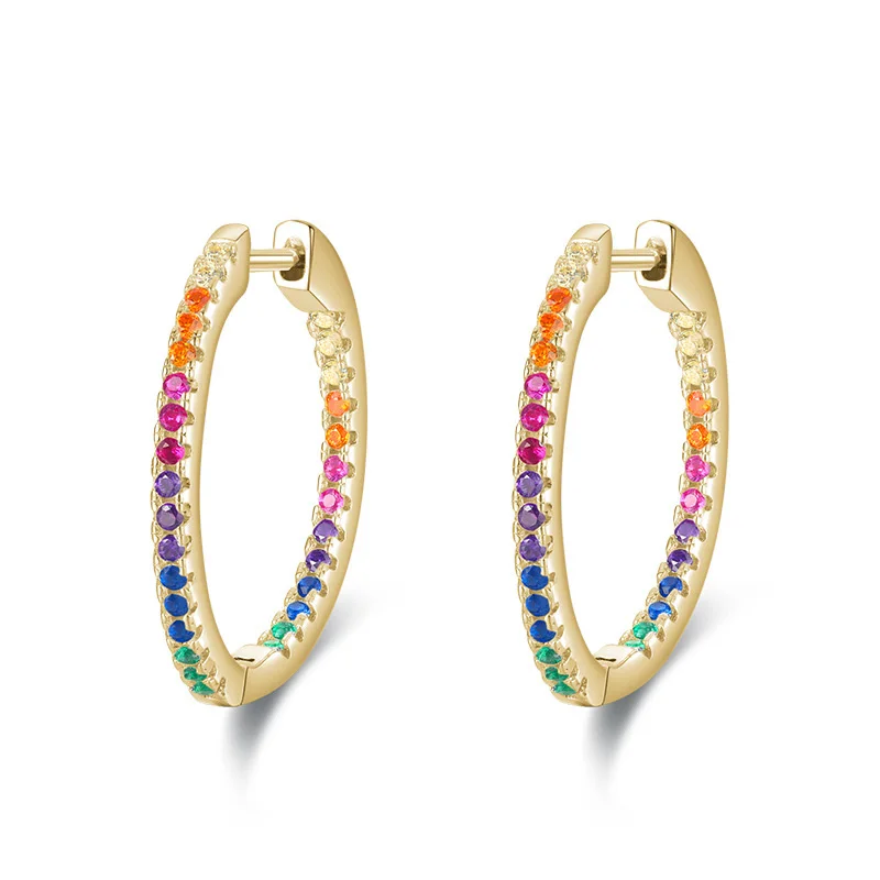 

Women Classic Multi Color Cubic Zirconia Hoop 14k Gold Plated 925 sterling silver colorful earring
