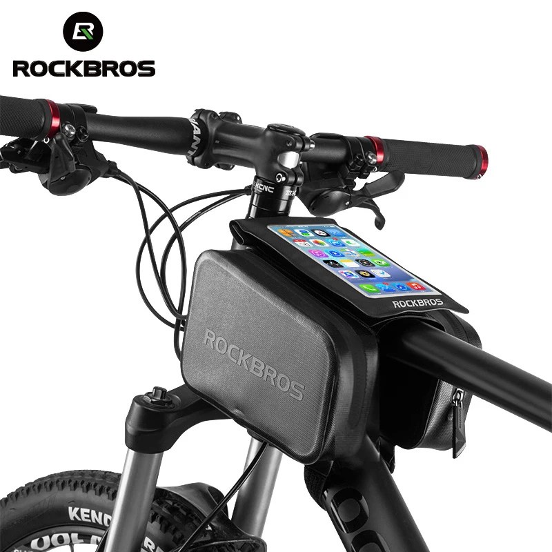 

ROCKBROS AS-006 Bicycle Frame Front Head Top Tube Rainproof Bike 6.0 inch Double touch bicycle phone bag, Black