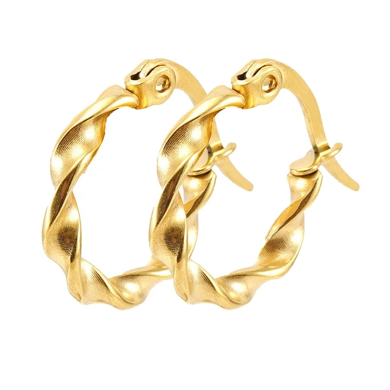 

Punk Gold Plated Gold Rope Hoop Earrings Stainless Steel Twist Earring For Party
