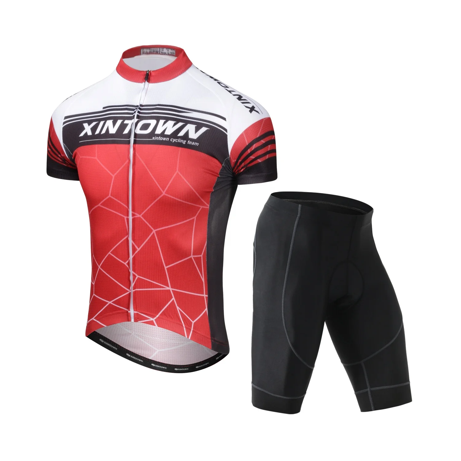 

Custom reflective strip cycling suit with zipper clothing summer bike shorts sleeve jersey for bicycle, Red