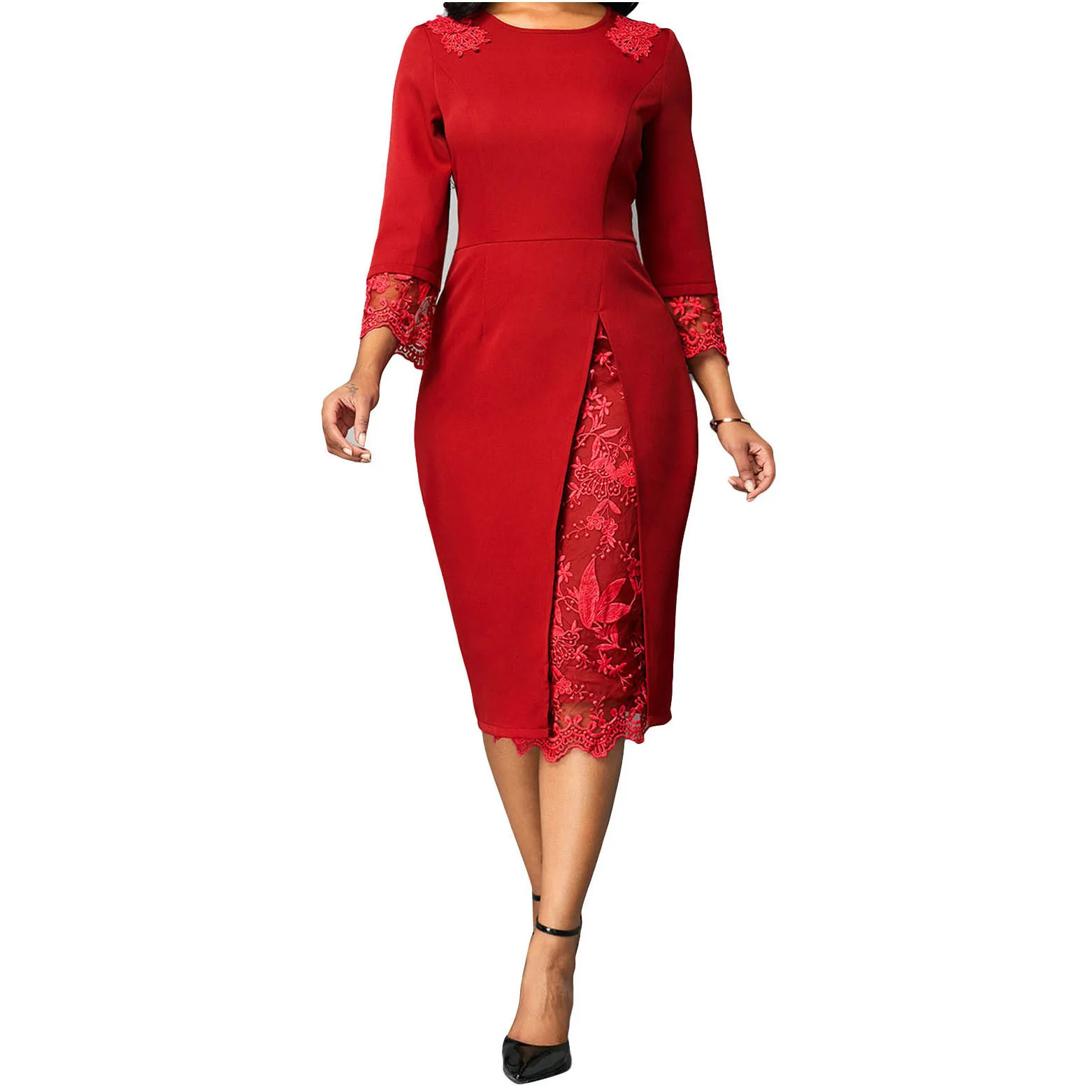 

2021 O Neck Fashion Lady Bodycon Office Career Dresses Women Career Dresses