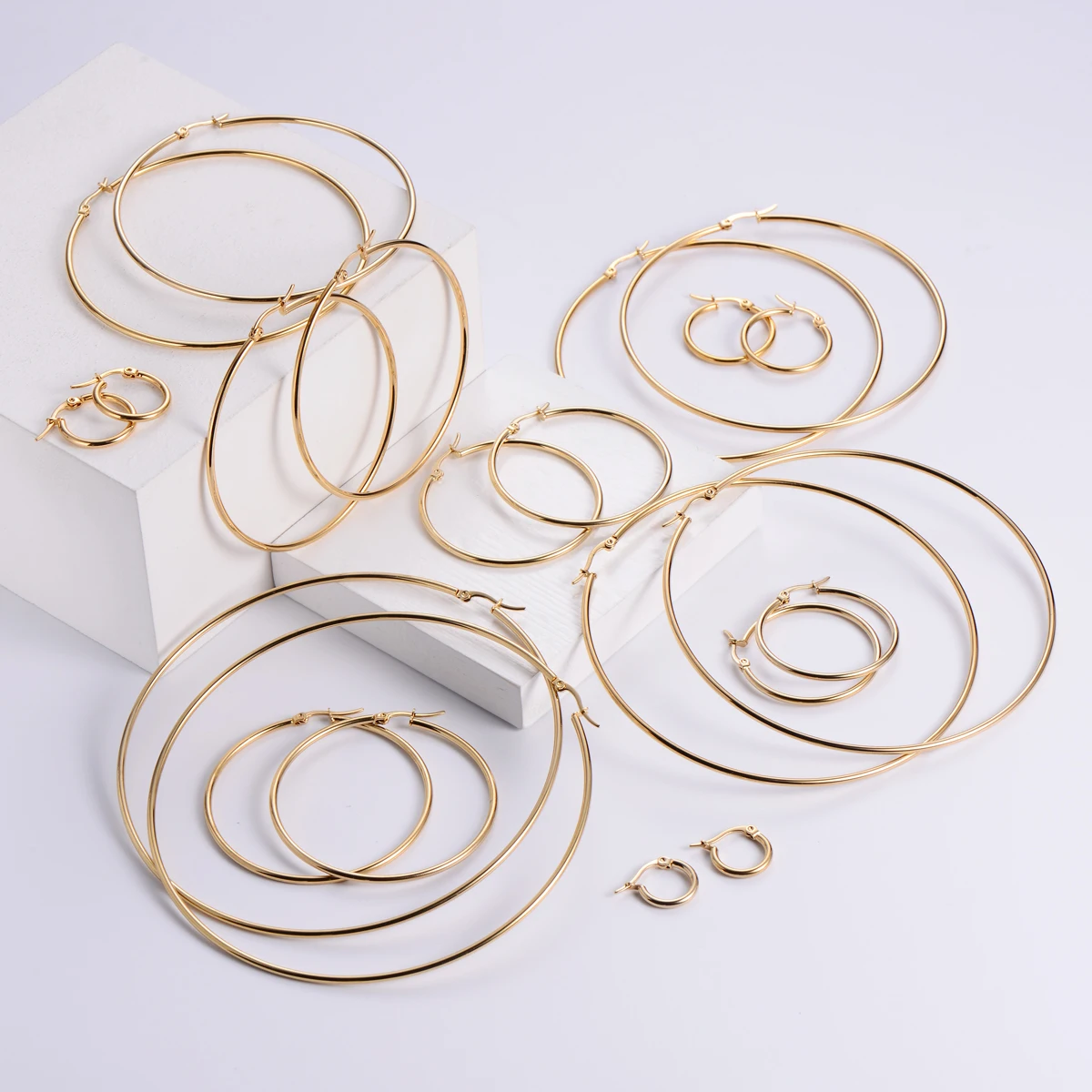 

aretes de moda acero inoxidable women large 18k gold plated stainless steel earrings hoops, 18k gold, silver