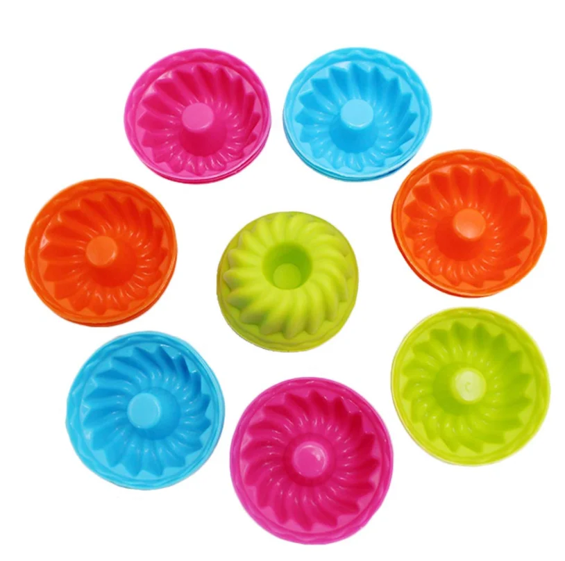 

OKSILICONE Amazon Hot Sales 12pcs/Set Mini Swirl Shaped Cupcake Bundt Pan Silicone Cake Pop Mold, Rose red/blue/green/orange