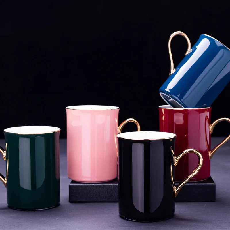 

Flypeak wholesale custom logo nordic ceramic cup Porcelain Coffee cup mugs gold handle ceramic mug with logo ceramic cup, Customized color