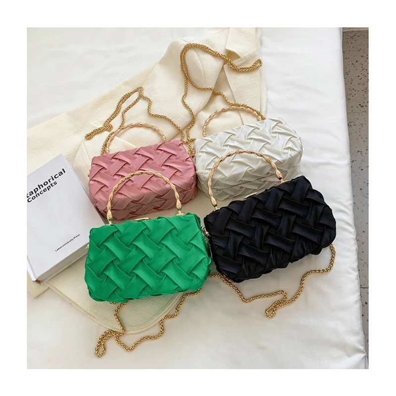 

Women Metal Handle Small Braided Fabric Shoulder Sling Bags 2022 Summer Designer Brand Fashion Cute Crossbody Bag Handbag Totes