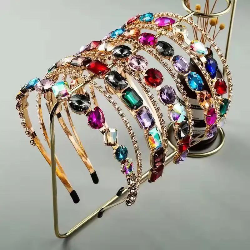 

Large Crystal Stone Headband Two Layers Metal Hairband 2020111502