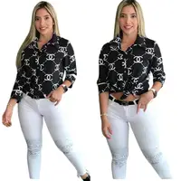 

Women Fashion Brand Printed Long Sleeve Blouse Skirt Casual Ins Hot V Neck Button Mini Party Vestidos Ropa Mujer Shirt Blouse