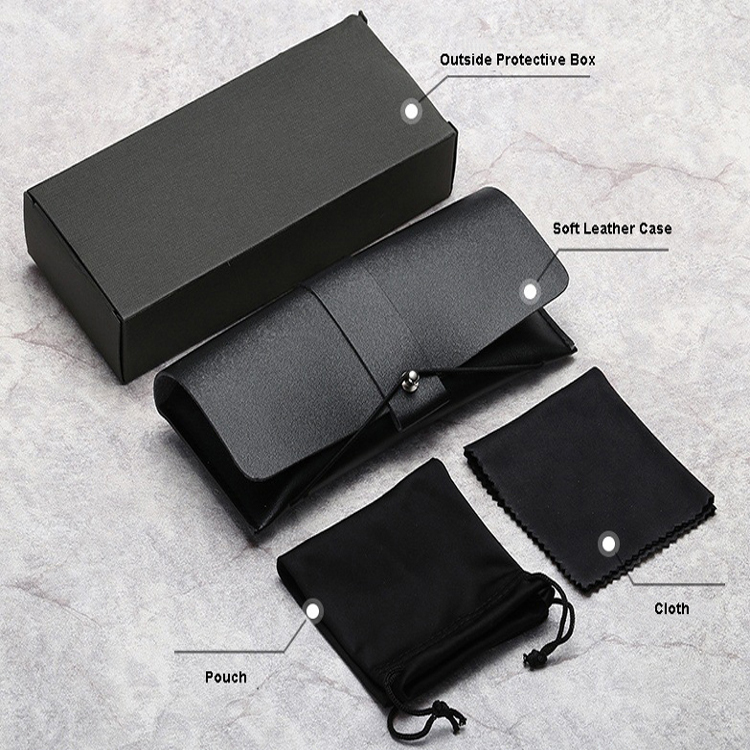 

Custom logo Soft PU Leather case with pouch and cloth Sunglasses Optical Reading Glasses Case Set