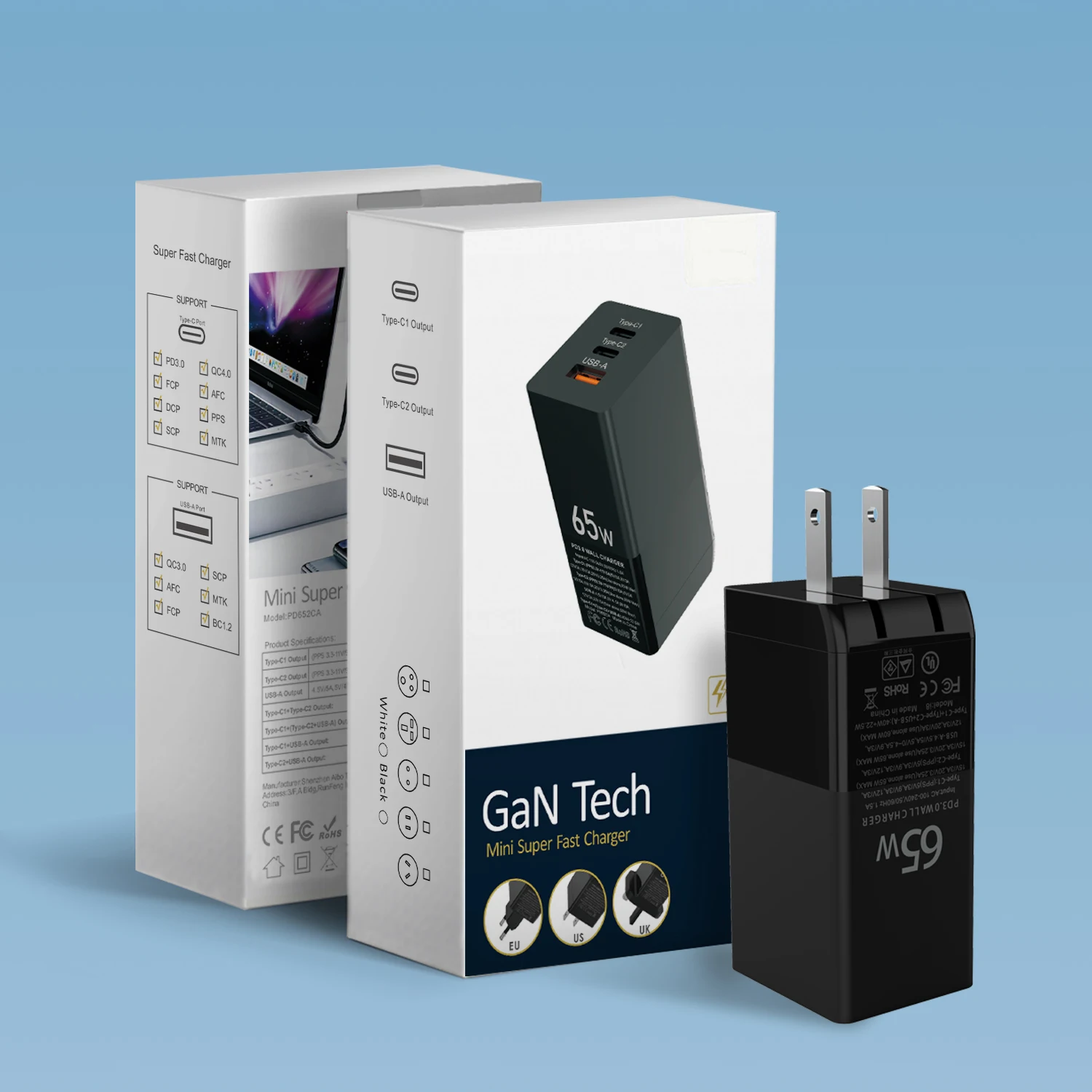 

65w GaN Fast USB Charger Small And High Quality Multi Port Usb Wall Charger For Mobile Cell Phone