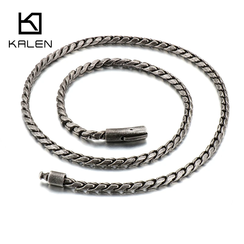 KALEN Snake Chain Men Vintage Black Stainless Steel Simple Male Necklace