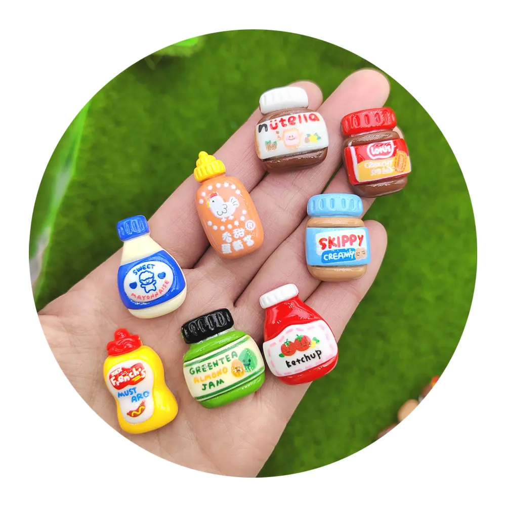 

100Pcs/Lot Miniature Dollhouse Food Crafts Artificial Salad Jam Jar Bottle Resin Flatback Cabochons For