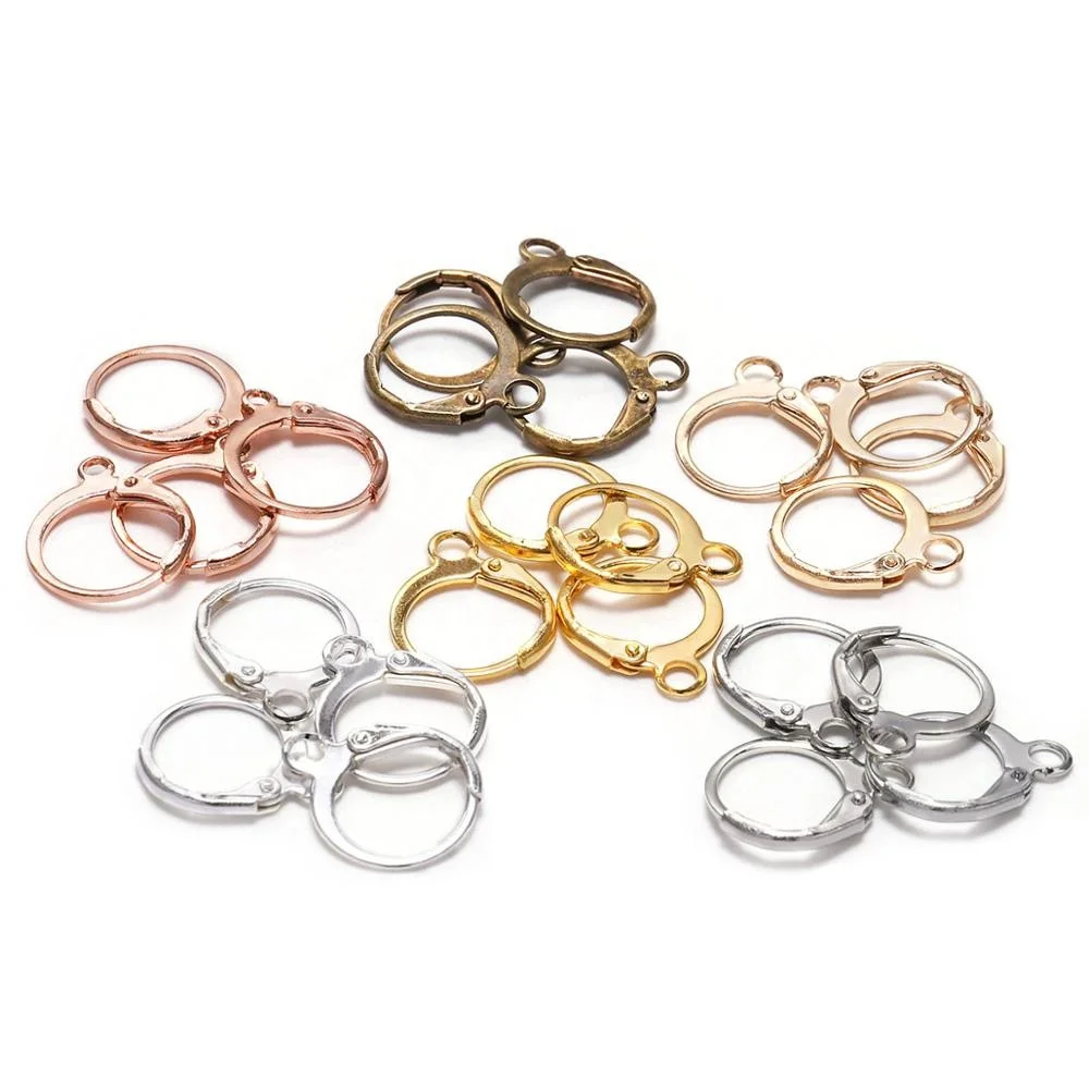 

20pcs/lot 14*12mm Silver Gold Bronze French Lever Earring Hooks Wire Settings Base Hoops Earrings For DIY Jewelry Making Supplie, As picture
