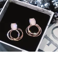 

Korean Elegant Geometric Round Crystal Wedding Statement Earrings 925 Silver Needle Luxury Earrings for Women