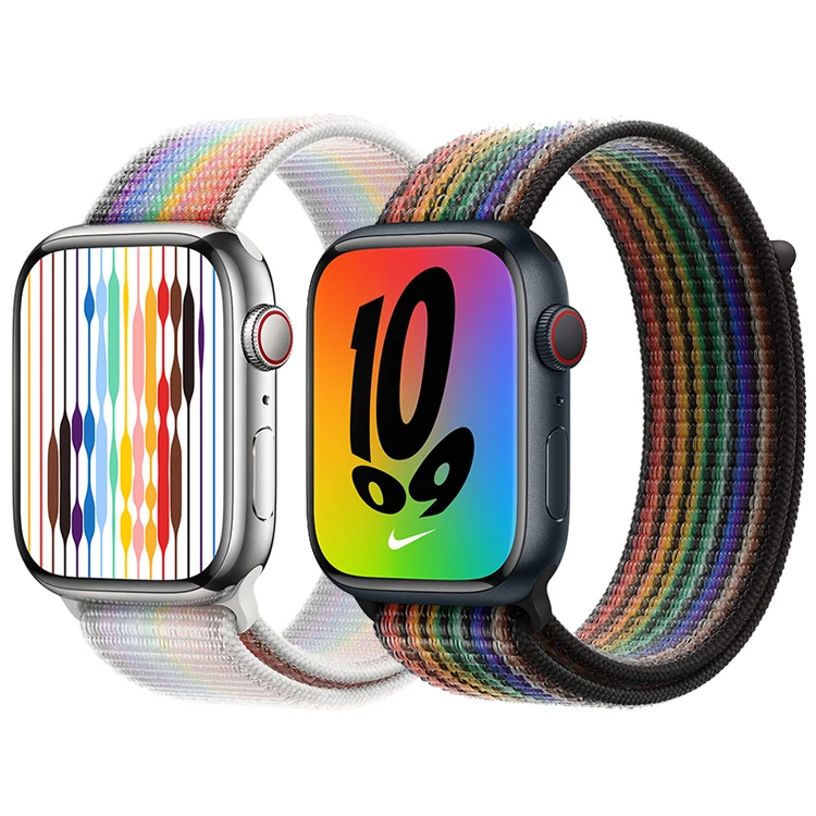 

HMJ 45mm Watch Strap For Official Same Style 2022 Pride Nylon Sport Loop Rainbow Jubilee Strap New Apple Watch Band 7 Bands