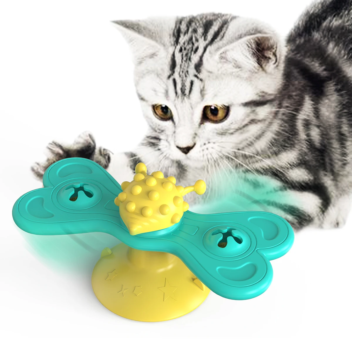 

Butterfly Windmill Cat Toy with Catnip and Bells Turntable Interactive Cat Toys Massage Scratching Tickle Toys with Suction Cup, Picture showed