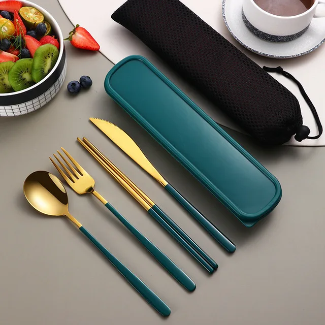 

Reusable Cutlery Stainless Steel Office Utensils Portable Fork Spoon Chopsticks Travel Cutlery Set with Case