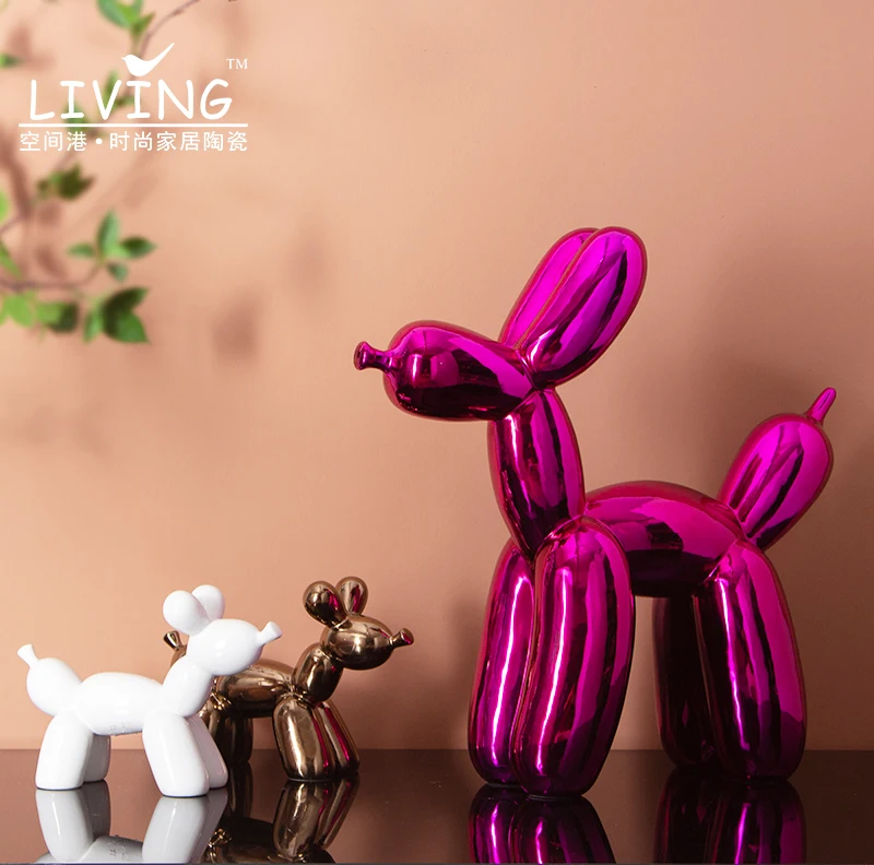 Light luxury balloon dog sculpture modern interior decoration plating nordic art ceramic decorations for home  hotel gift crafts
