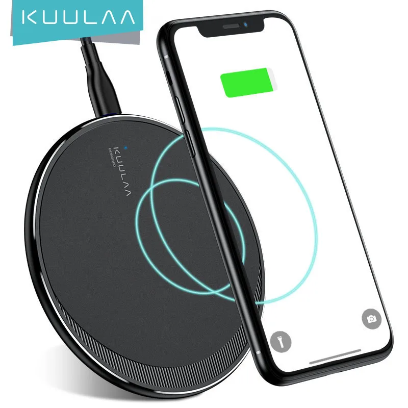 

KUULAA Fantasy 10W Powerwave Led Small Wireless Charger Smartphone Qi Phone Wireless Fast Charging Pad For Apple for iPhone, Black white