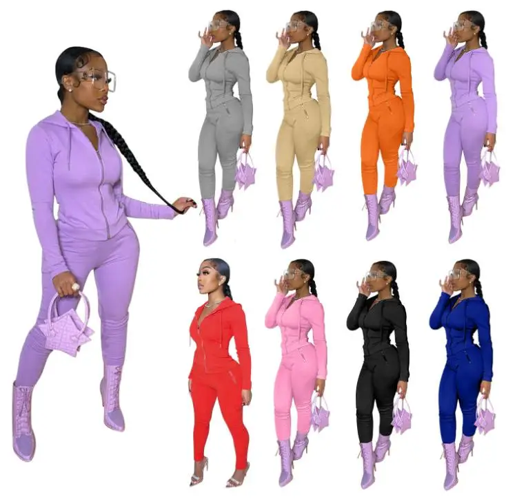 

Fashion womens Hoodies sweat suit embroidery jogger two piece pants set tracksuit lucky label fall clothing for women