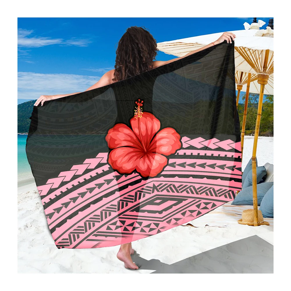 

Wholesale Sarongs Tribal Polynesian Hibiscus Tropical Floral Printed Sarong Multi Wear Beach Long Swimsuit Wrap Cover Up Pareo, Customized color