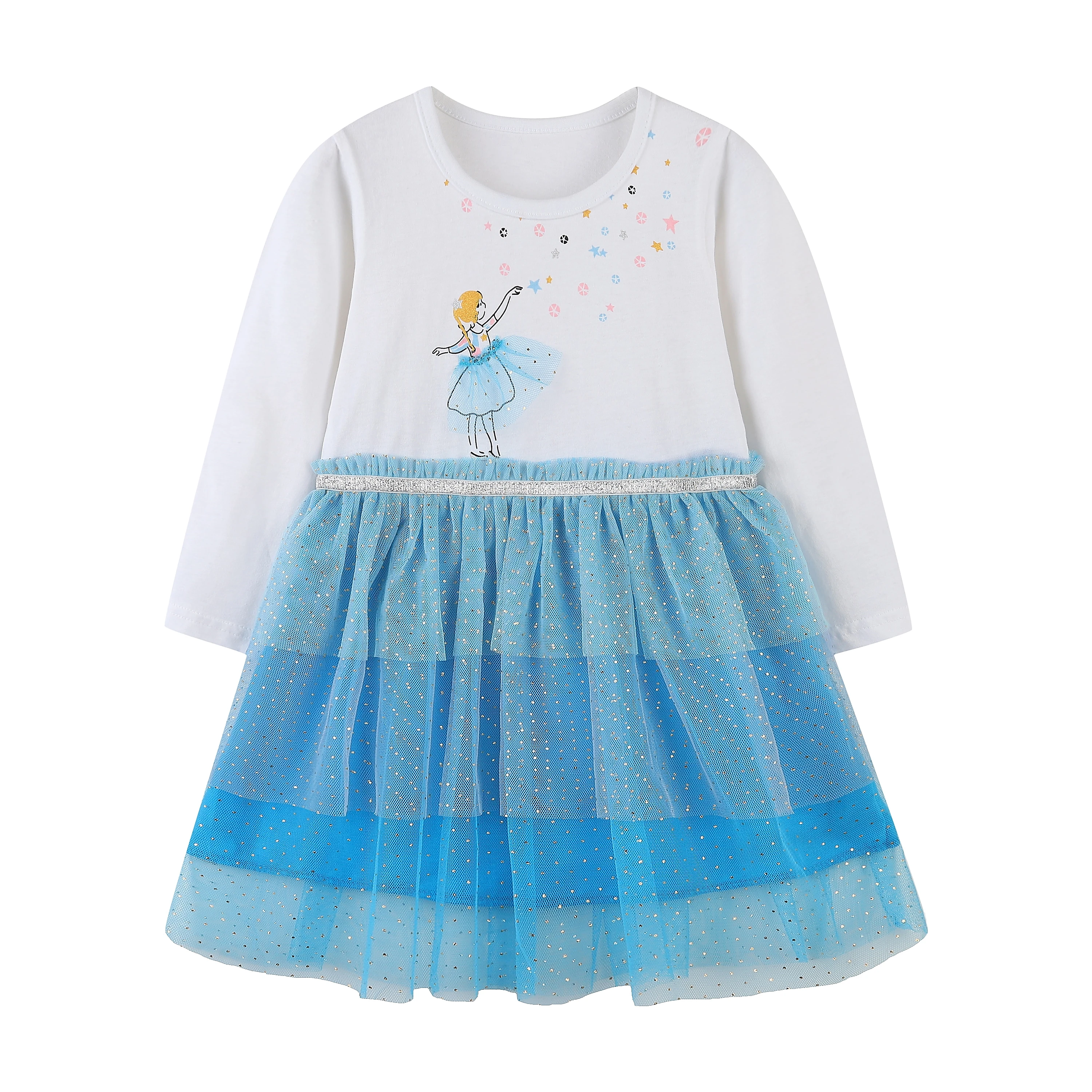 

New Design Dancing Girls Princess Dresses Autumn 2021 Cotton Children Long Sleeve Clothes Kids Party Dress, White