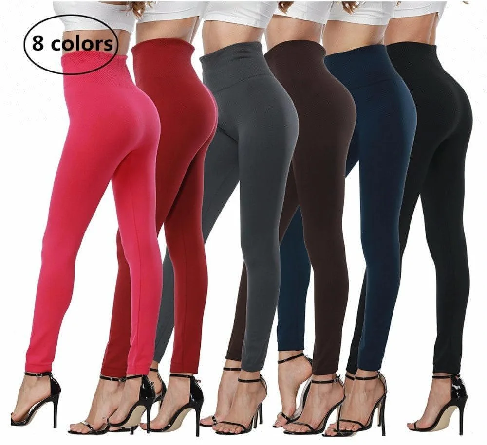 
custom color soild cheap ladies high waisted seamless fleece colorful winter leggings 