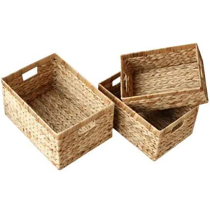 

Hot sale ecofriendly handmade woven water hyacinth cabinet straw storage basket hamper, Natural or customized